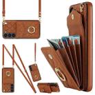 For Samsung Galaxy S23+ 5G Rhombic Texture Card Bag Phone Case with Long Lanyard(Brown) - 1