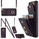 For Samsung Galaxy S23+ 5G Rhombic Texture Card Bag Phone Case with Long Lanyard(Dark Purple) - 1