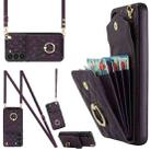 For Samsung Galaxy S23 5G Rhombic Texture Card Bag Phone Case with Long Lanyard(Dark Purple) - 1