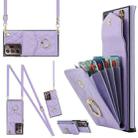 For Samsung Galaxy Note20 Ultra Rhombic Texture Card Bag Phone Case with Long Lanyard(Light Purple) - 1