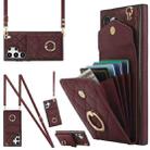 For Samsung Galaxy S24 Ultra 5G Rhombic Texture Card Bag Phone Case with Long Lanyard(Wine Red) - 1