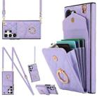 For Samsung Galaxy S24 Ultra 5G Rhombic Texture Card Bag Phone Case with Long Lanyard(Light Purple) - 1