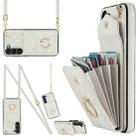 For Samsung Galaxy S24 5G Rhombic Texture Card Bag Phone Case with Long Lanyard(White) - 1