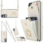 For Samsung Galaxy S25 Edge 5G Rhombic Texture Card Bag Phone Case with Long Lanyard(White) - 1