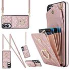 For Samsung Galaxy S25 Edge 5G Rhombic Texture Card Bag Phone Case with Long Lanyard(Rose Gold) - 1