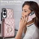 For Samsung Galaxy S25 Edge 5G Rhombic Texture Card Bag Phone Case with Long Lanyard(Rose Gold) - 2