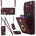For Samsung Galaxy S25 Edge 5G Rhombic Texture Card Bag Phone Case with Long Lanyard(Wine Red) - 1