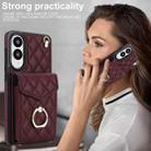 For Samsung Galaxy S25 Edge 5G Rhombic Texture Card Bag Phone Case with Long Lanyard(Wine Red) - 2