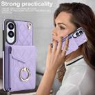 For Samsung Galaxy S25 Edge 5G Rhombic Texture Card Bag Phone Case with Long Lanyard(Light Purple) - 2