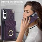 For Samsung Galaxy S25 Edge 5G Rhombic Texture Card Bag Phone Case with Long Lanyard(Dark Purple) - 2