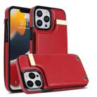 For iPhone 14 Pro Max Metal Buckle Card Slots Phone Case(Red) - 1