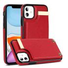 For iPhone 11 Metal Buckle Card Slots Phone Case(Red) - 1