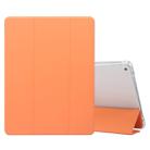 For iPad 9.7(2018)/(2017)/Air 2/Air 3-folding Electric Pressed Skin Texture Horizontal Flip Shockproof Transparent TPU + PU Leather Case with Holder & Pen Slot & Sleep / Wake-up Function(Orange) - 1