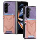For Samsung Galaxy Z Fold5 Skin-feel Solid Color Back Cover Denim Card Phone Case(Purple) - 1