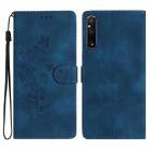 For Sony Xperia 1 V Flower Butterfly Embossing Pattern Leather Phone Case(Blue) - 1