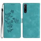 For Sony Xperia 1 V Flower Butterfly Embossing Pattern Leather Phone Case(Sky Blue) - 1