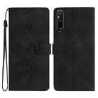 For Sony Xperia 1 V Flower Butterfly Embossing Pattern Leather Phone Case(Black) - 1