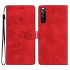 For Sony Xperia 10 V Flower Butterfly Embossing Pattern Leather Phone Case(Red) - 1