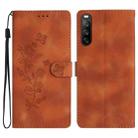 For Sony Xperia 10 V Flower Butterfly Embossing Pattern Leather Phone Case(Brown) - 1