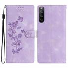 For Sony Xperia 10 V Flower Butterfly Embossing Pattern Leather Phone Case(Purple) - 1