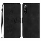 For Sony Xperia 10 V Flower Butterfly Embossing Pattern Leather Phone Case(Black) - 1