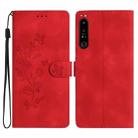 For Sony Xperia 10 IV Flower Butterfly Embossing Pattern Leather Phone Case(Red) - 1