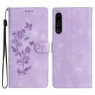 For Sony Xperia 10 IV Flower Butterfly Embossing Pattern Leather Phone Case(Purple) - 1