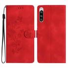 For Sony Xperia 5 Flower Butterfly Embossing Pattern Leather Phone Case(Red) - 1