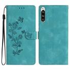 For Sony Xperia 5 Flower Butterfly Embossing Pattern Leather Phone Case(Sky Blue) - 1