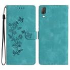 For Sony Xperia L3 Flower Butterfly Embossing Pattern Leather Phone Case(Sky Blue) - 1