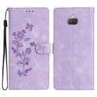 For Sony Xperia 10 Flower Butterfly Embossing Pattern Leather Phone Case(Purple) - 1