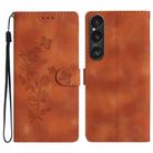 For Sony Xperia 1 VI Flower Butterfly Embossing Pattern Leather Phone Case(Brown) - 1