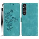 For Sony Xperia 1 VI Flower Butterfly Embossing Pattern Leather Phone Case(Sky Blue) - 1