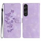 For Sony Xperia 1 VI Flower Butterfly Embossing Pattern Leather Phone Case(Purple) - 1