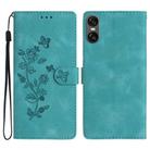 For Sony Xperia 10 VI Flower Butterfly Embossing Pattern Leather Phone Case(Sky Blue) - 1