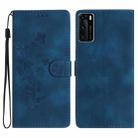 For Huawei P40 Flower Butterfly Embossing Pattern Leather Phone Case(Blue) - 1