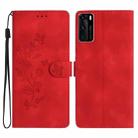 For Huawei P40 Flower Butterfly Embossing Pattern Leather Phone Case(Red) - 1