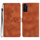 For Huawei P40 Flower Butterfly Embossing Pattern Leather Phone Case(Brown) - 1