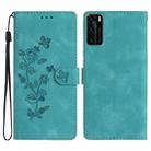 For Huawei P40 Flower Butterfly Embossing Pattern Leather Phone Case(Sky Blue) - 1