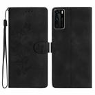 For Huawei P40 Flower Butterfly Embossing Pattern Leather Phone Case(Black) - 1