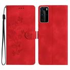 For Huawei P40 Pro Flower Butterfly Embossing Pattern Leather Phone Case(Red) - 1