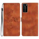 For Huawei P40 Pro Flower Butterfly Embossing Pattern Leather Phone Case(Brown) - 1