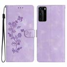 For Huawei P40 Pro Flower Butterfly Embossing Pattern Leather Phone Case(Purple) - 1