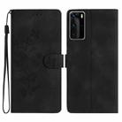 For Huawei P40 Pro Flower Butterfly Embossing Pattern Leather Phone Case(Black) - 1