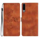 For Huawei P30 Flower Butterfly Embossing Pattern Leather Phone Case(Brown) - 1