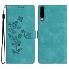 For Huawei P30 Flower Butterfly Embossing Pattern Leather Phone Case(Sky Blue) - 1