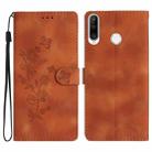 For Huawei P30 lite Flower Butterfly Embossing Pattern Leather Phone Case(Brown) - 1