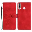 For Huawei Y6p Flower Butterfly Embossing Pattern Leather Phone Case(Red) - 1