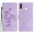 For Huawei Y6p Flower Butterfly Embossing Pattern Leather Phone Case(Purple) - 1