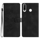 For Huawei Y6p Flower Butterfly Embossing Pattern Leather Phone Case(Black) - 1